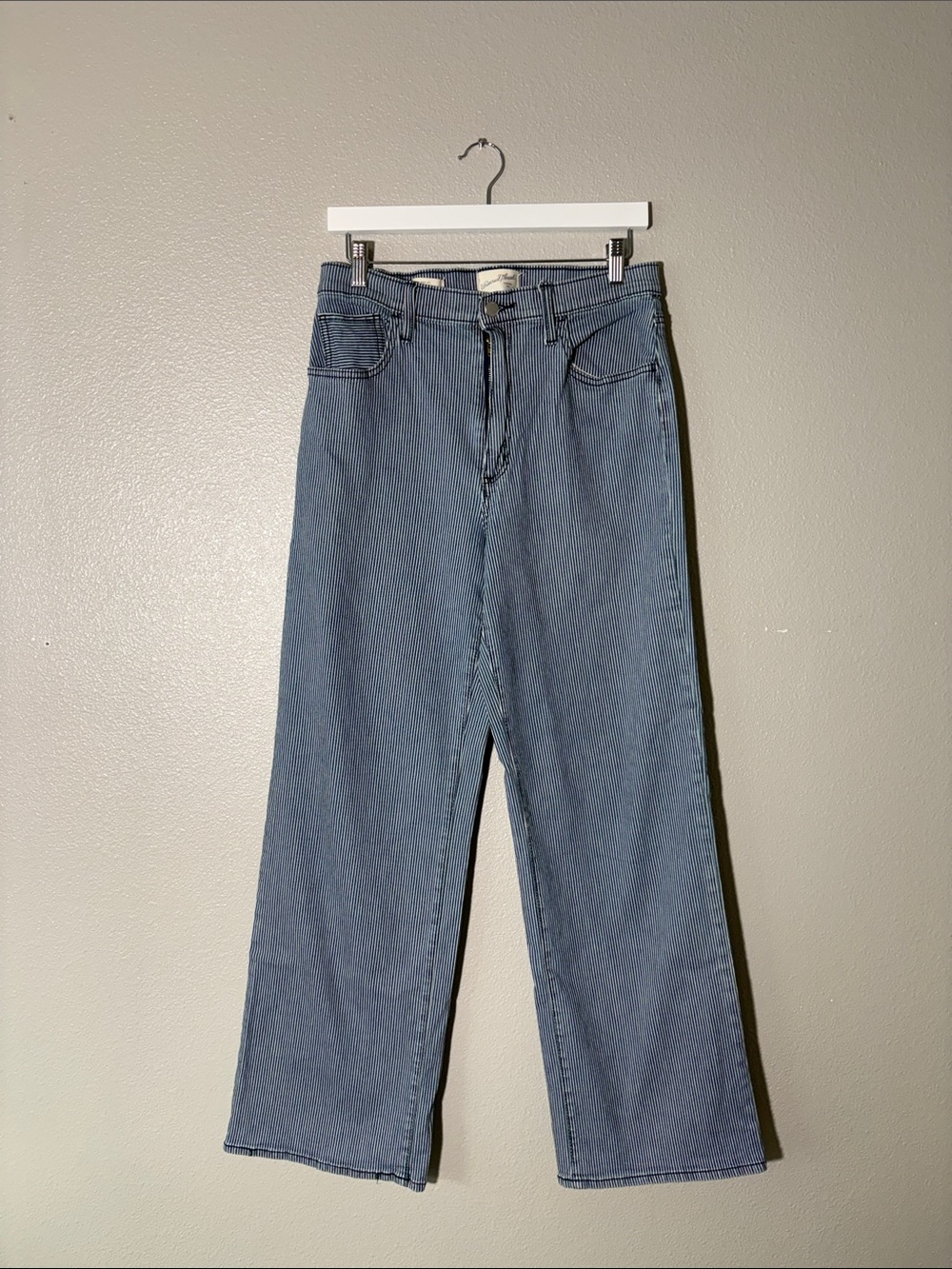 High Rise Wide Leg Classic Wide Leg Women's Jeans in Light Blue pinstripe 10R
